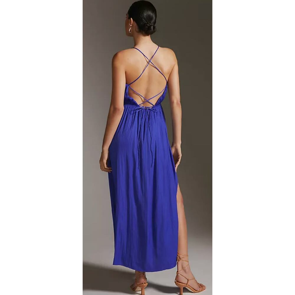 Anthropologie Strappy Halter Side-Slit Maxi Dress in Royal Blue Size Large - Picture 3 of 10